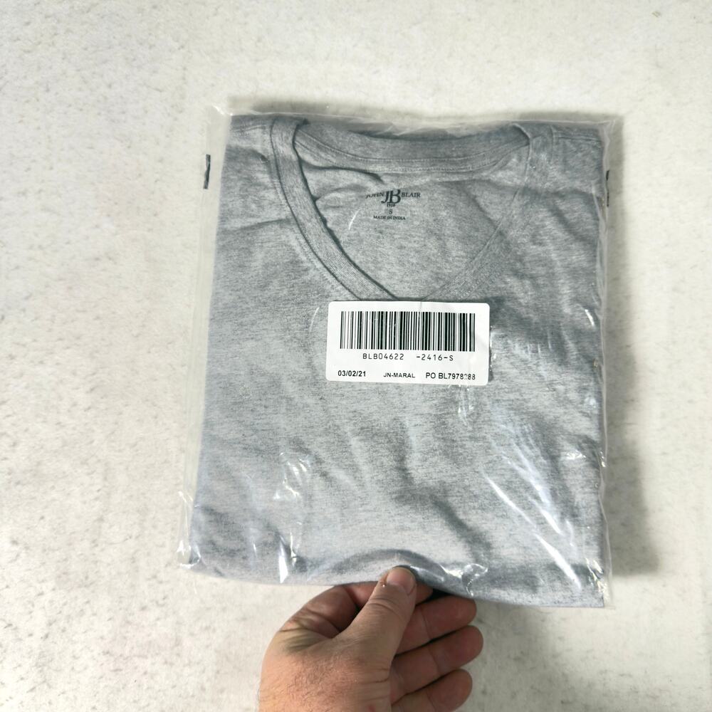 John Blair 1910 VNeck TShirt Men S Grey New Short Sleeve Classic Wardrobe Staple